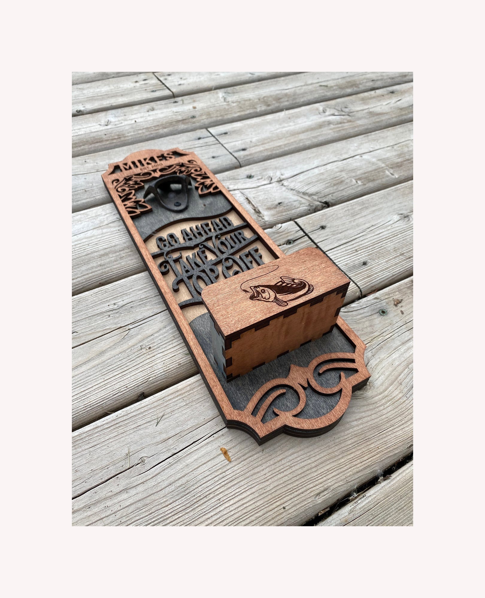 Personalized Wooden Wall Mounted Bottle Opener Sympathy Gift